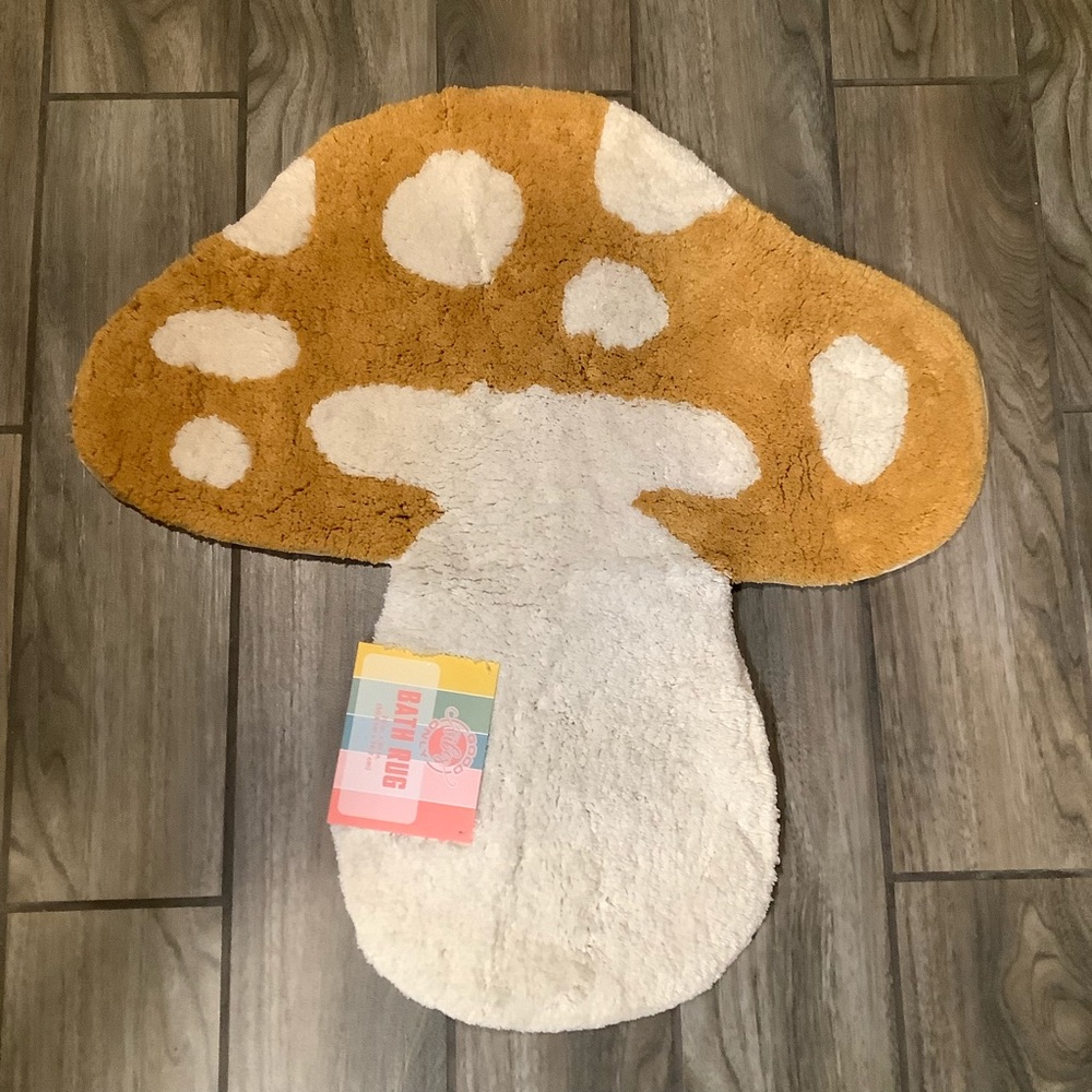 Good Vibes Only Yellow Mushroom Bath Rug